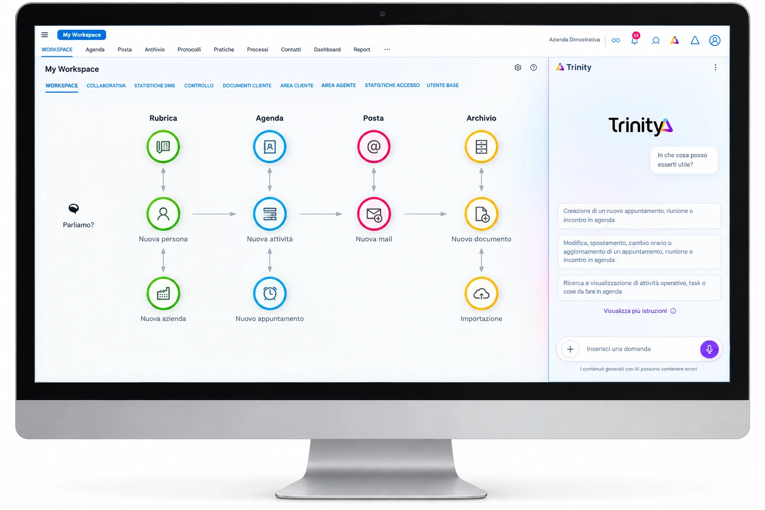 Interfaccia Ad Hoc Infinity con assistente Trinity AI
